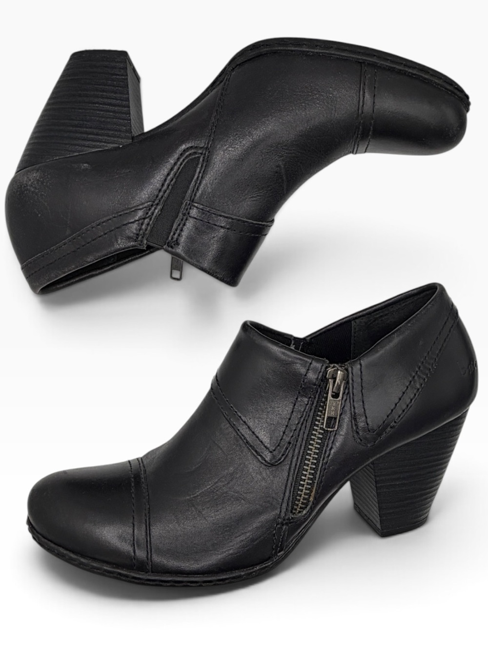 boc Black Leather Heeled Ankle Boots with Side Zip - Size 7.2